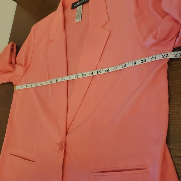 Vtg Sag Harbor Women's 14 Blazer Salmon Square Pockets Collar 1 Button Closure - Picture 4 of 16
